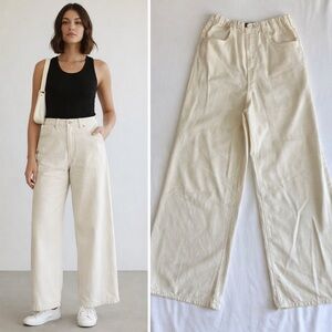 Decivi Cream High Rise Wide Leg Cotton Pants Elastic Back Womens L Workwear
